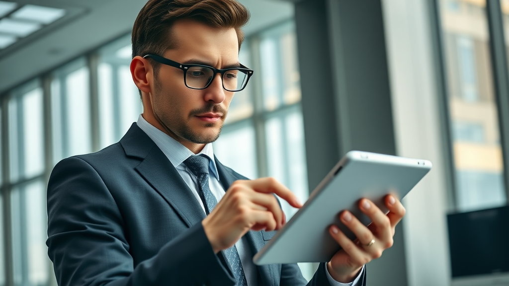 Business professional analyzing cost per click in a pay-per-click advertising campaign on a tablet.