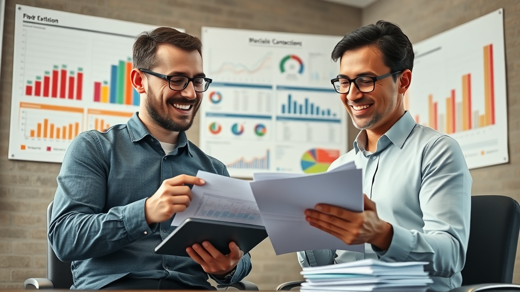 Digital Marketing for Small Business - Accountant and business owner collaborating on digital marketing budget analysis