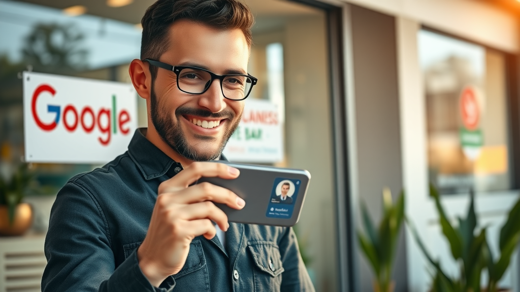 SEO for small businesses business owner verifying Google Business Profile on smartphone
