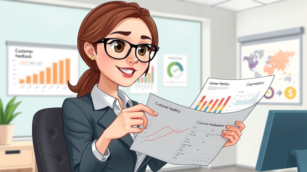 Small Business Branding Feedback - Dedicated businesswoman reviewing digital charts and customer feedback
