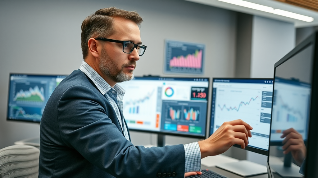 Strategic manager managing pay-per-click advertising bids and budgets on campaign dashboard.