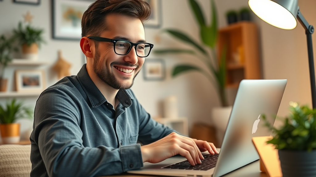 Digital Marketing for Small Business - Entrepreneur tracking successful email campaign on laptop at home office