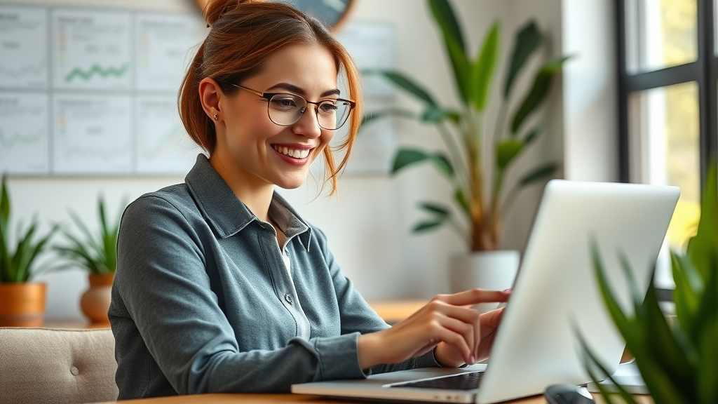 Email marketing Raleigh: businesswoman analyzes email marketing analytics, Raleigh office, data visualization, modern workspace