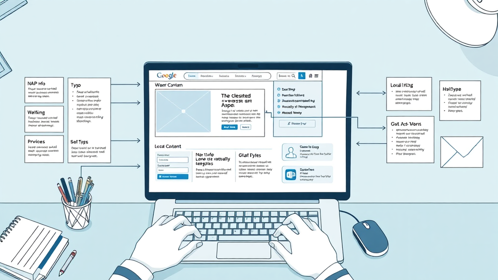 website wireframe with highlighted NAP local content, local SEO on-page strategy