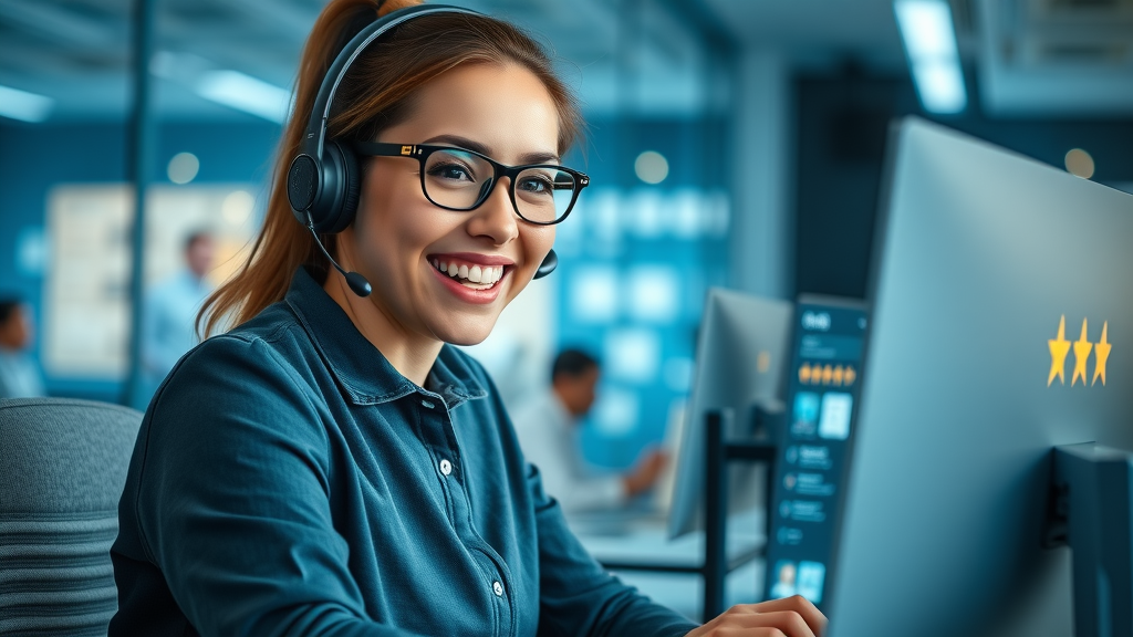 friendly customer support agent providing chat-based service as part of online marketing strategies