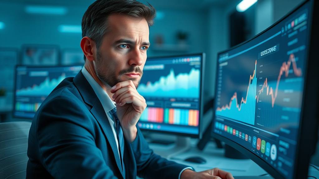 Digital Marketing for Small Business - Focused entrepreneur tracking digital analytics metrics on monitor