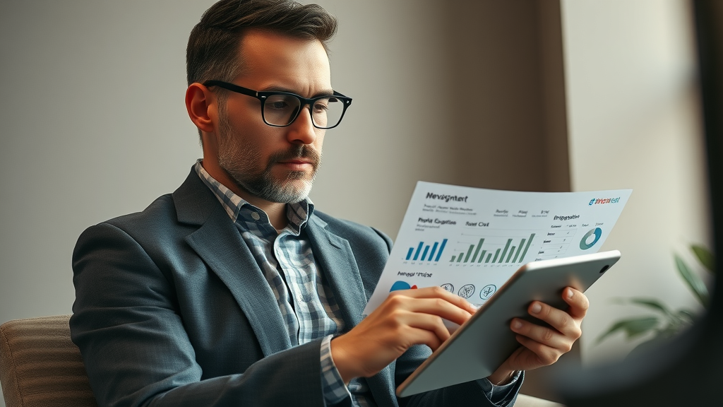 marketing strategist comparing cost graphs and integration charts to select digital marketing tools
