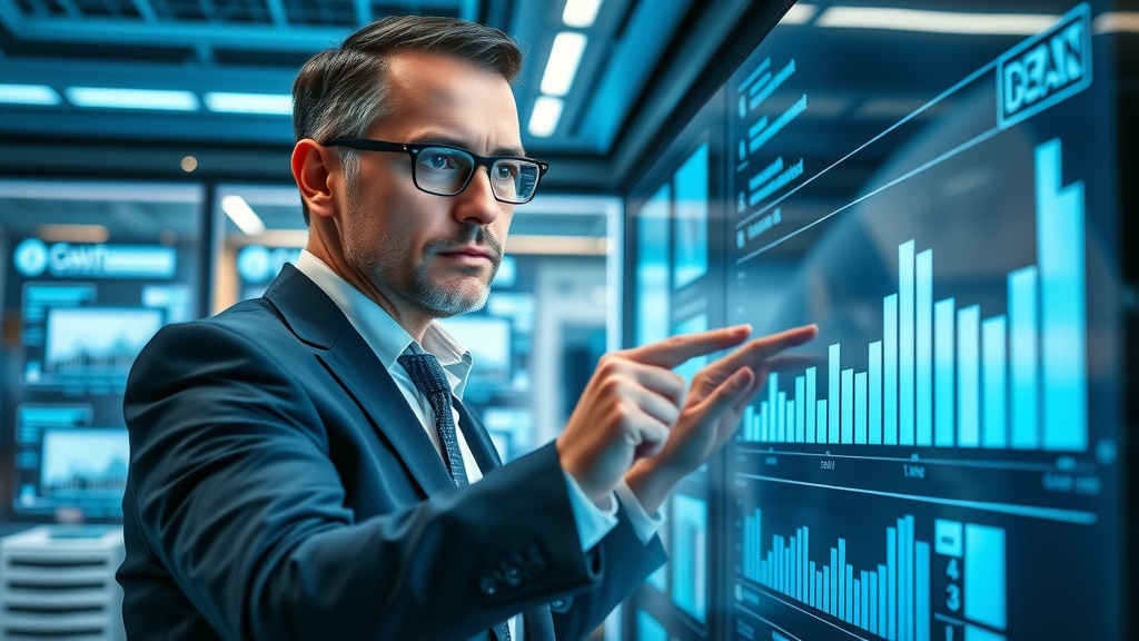 Brand Performance Analytics for Small Business Branding - Business manager analyzing performance reports on a digital screen