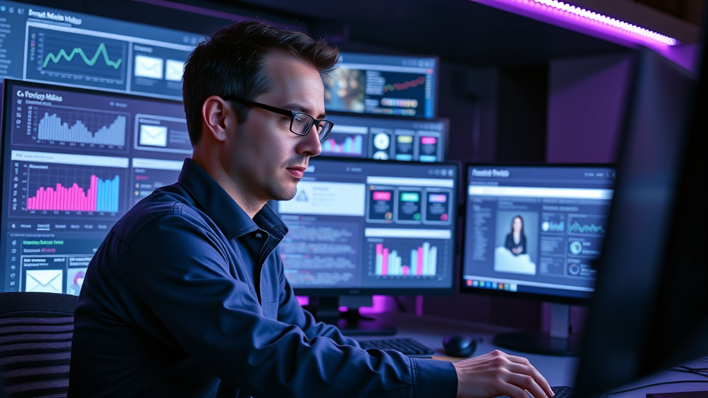 Marketer integrating email marketing campaigns with social media analytics dashboards