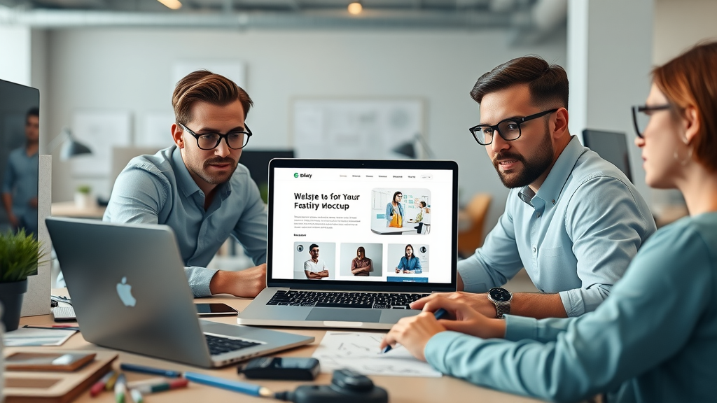 website design Raleigh, digital marketing agency designers around a desk reviewing creative concepts