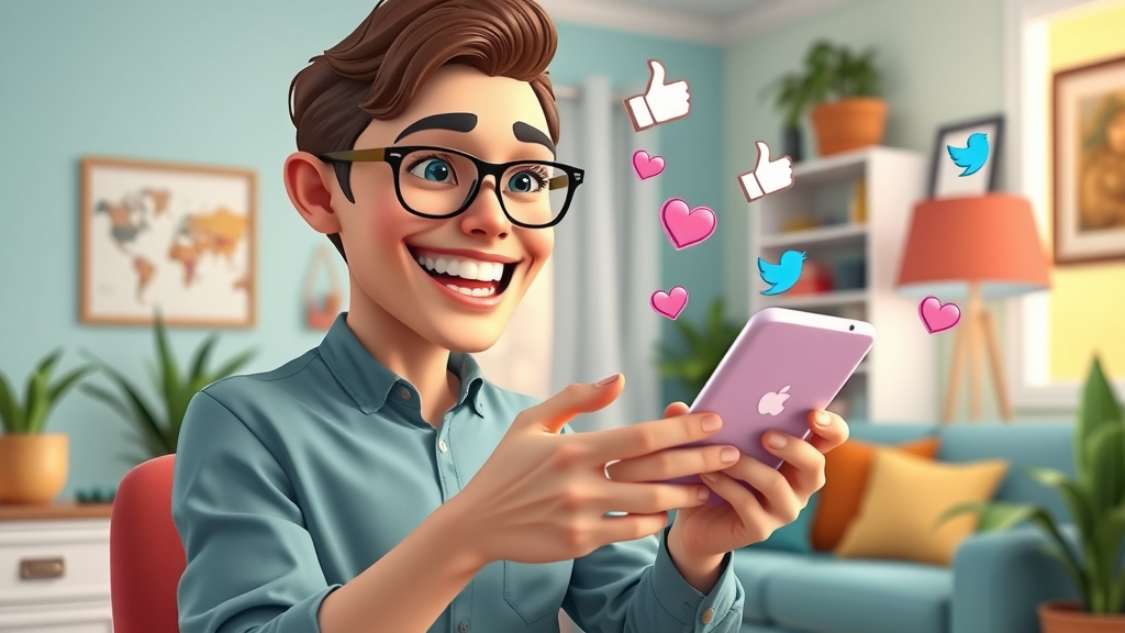 charismatic influencer creating content for online marketing strategies in a vibrant social media-themed home office