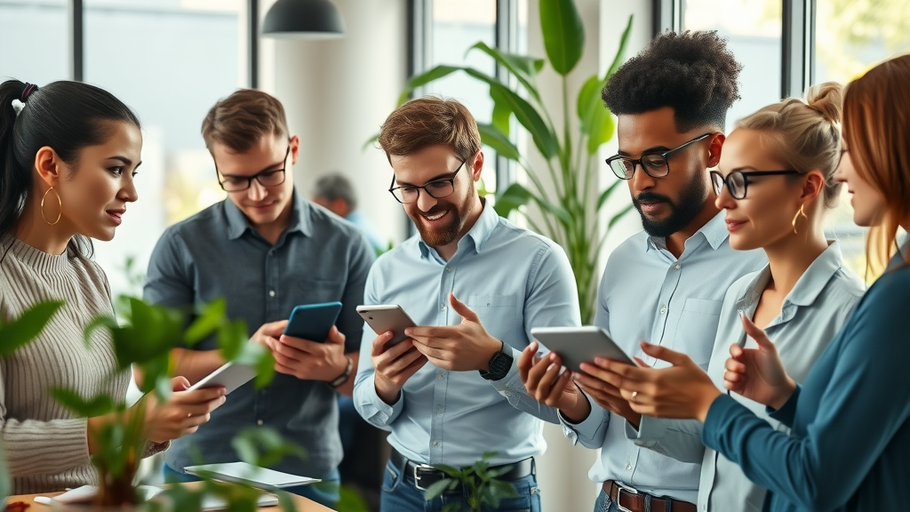 Digital Marketing for Small Business - Group of business owners analyzing customer data together in a bright workspace