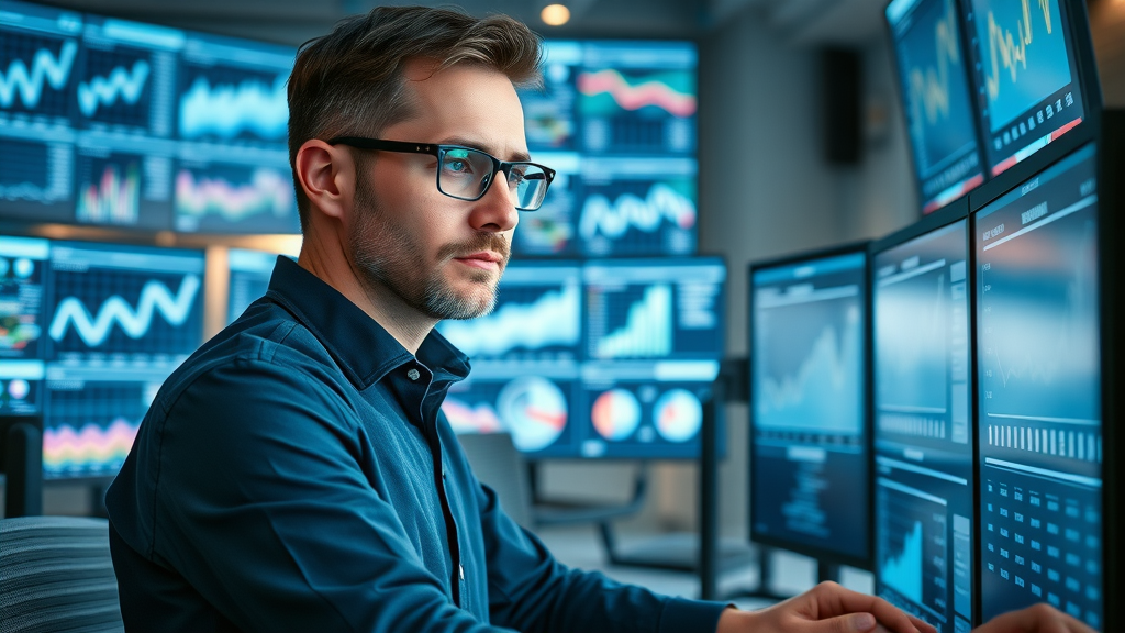 tech-savvy analyst measuring content marketing success using real-time digital analytics dashboards with data streams