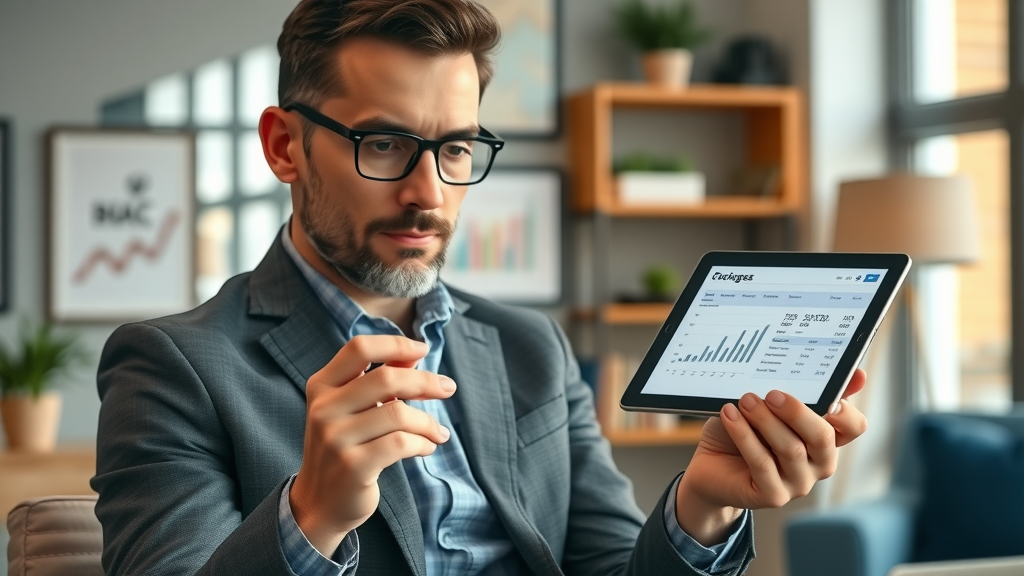 Business owner reviewing transparent affordable social media management Raleigh pricing options and service packages on a tablet in a Raleigh office.