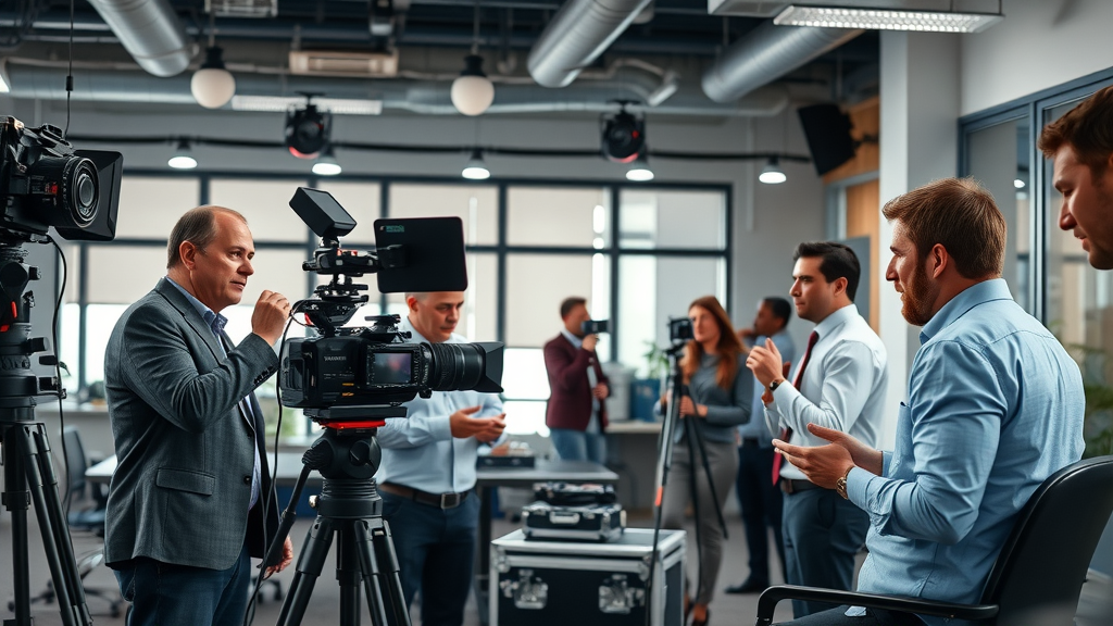 Camera crew filming video marketing for Charlotte law firm