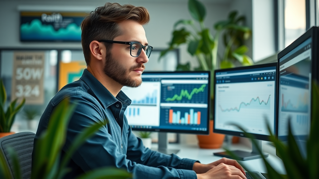 Contemporary digital marketer for marketing consultant services Raleigh — analyzing data in a high-tech office with Raleigh details.