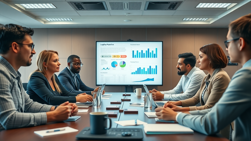 Legal team analyzing audience personas and marketing data charts for legal video marketing strategies—diverse professionals collaborating, focused strategy discussion in law firm boardroom.