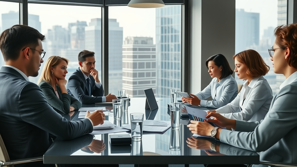 Law firm finance meeting reviewing ROI for law firm video advertising