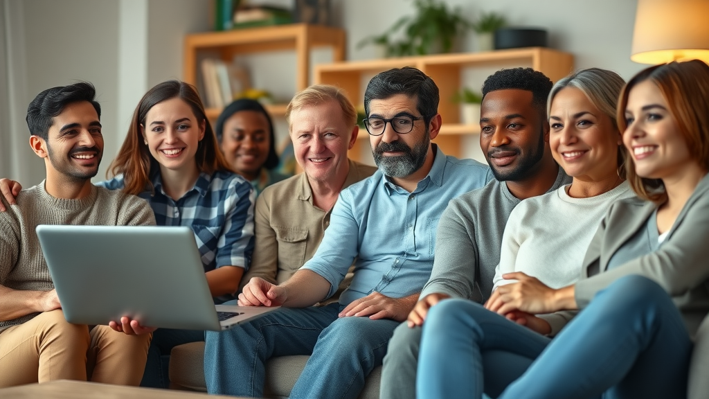 Diverse potential legal clients watching a law firm video at home, representing the target audience for video marketing