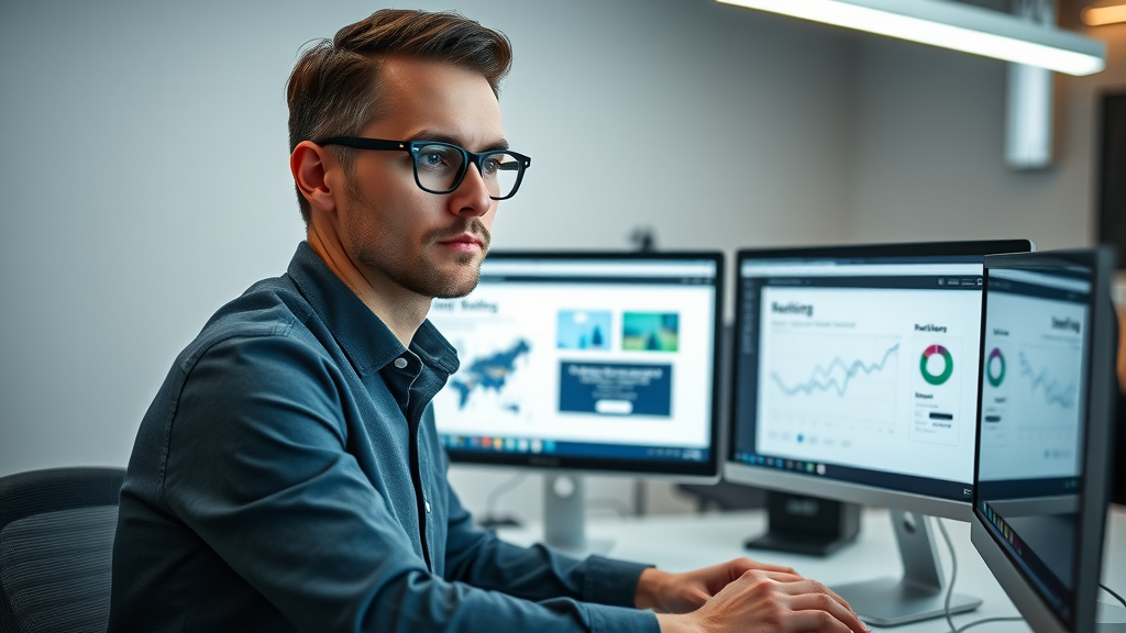 Professional web designer optimizing website design for local Raleigh businesses with SEO analytics displayed