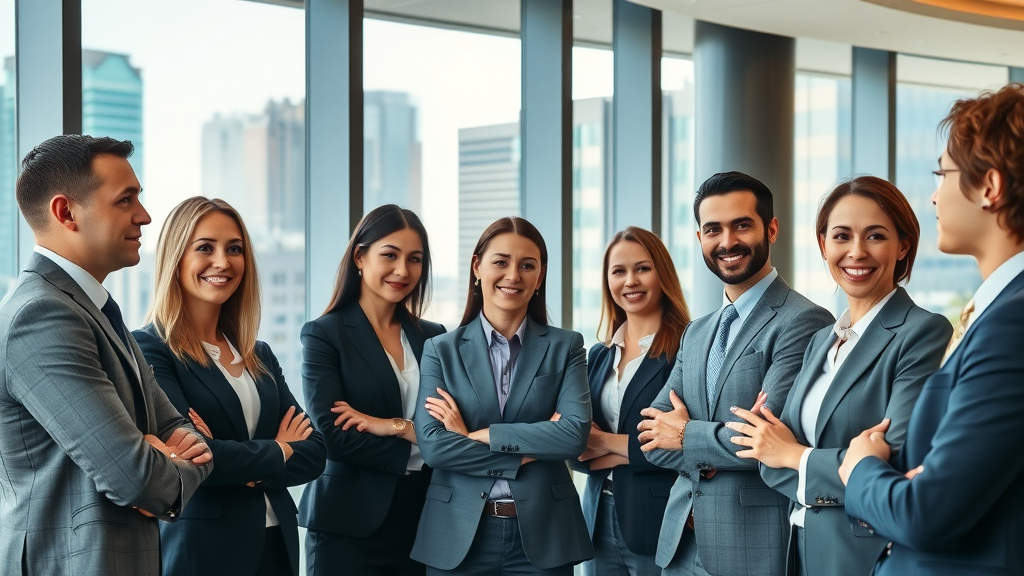 Professional law firm team in Charlotte office lobby for charlotte law firm marketing