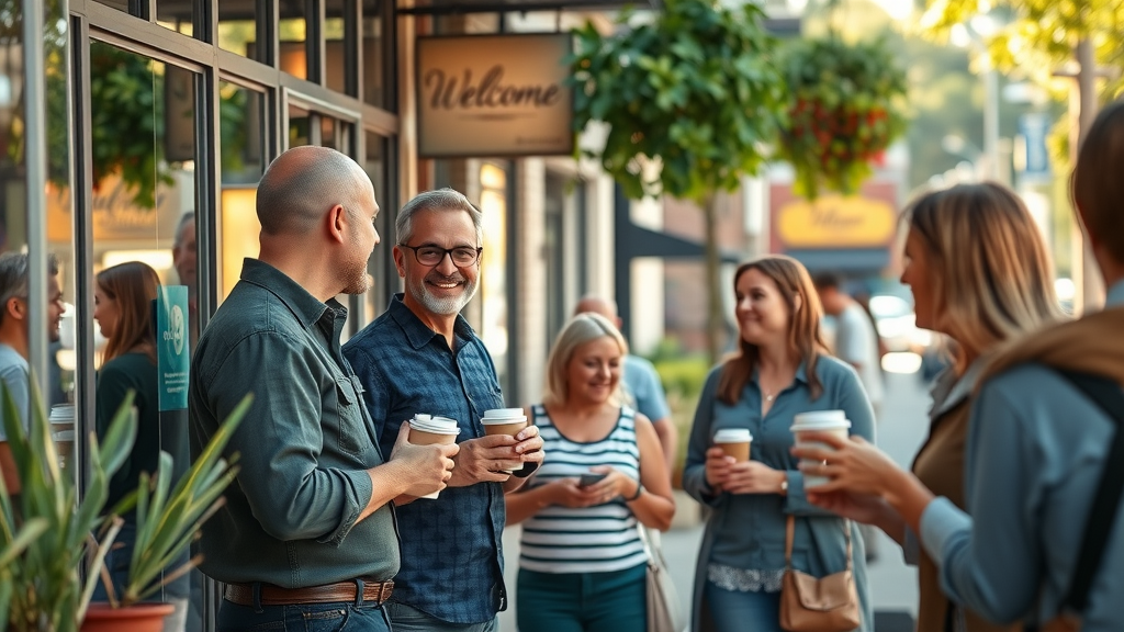 Vibrant local Raleigh small business storefronts with welcoming owners and customers downtown — Raleigh small business marketing tips