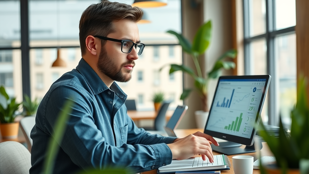 Professional marketer analyzing business insights data for Raleigh small business marketing tips