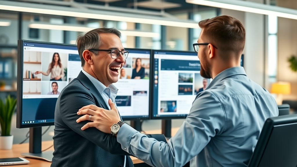 Social media manager sharing law firm video for SEO and client engagement