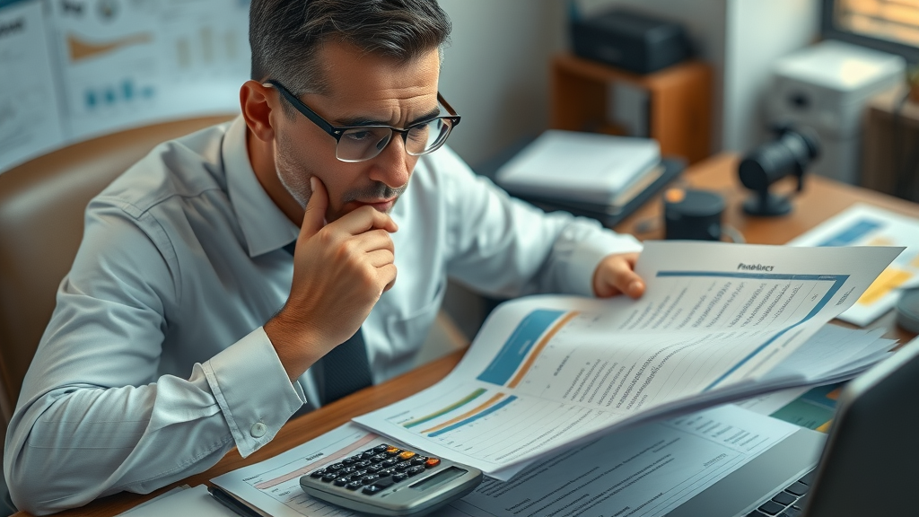 Attorney reviewing video production budget for law firm marketing